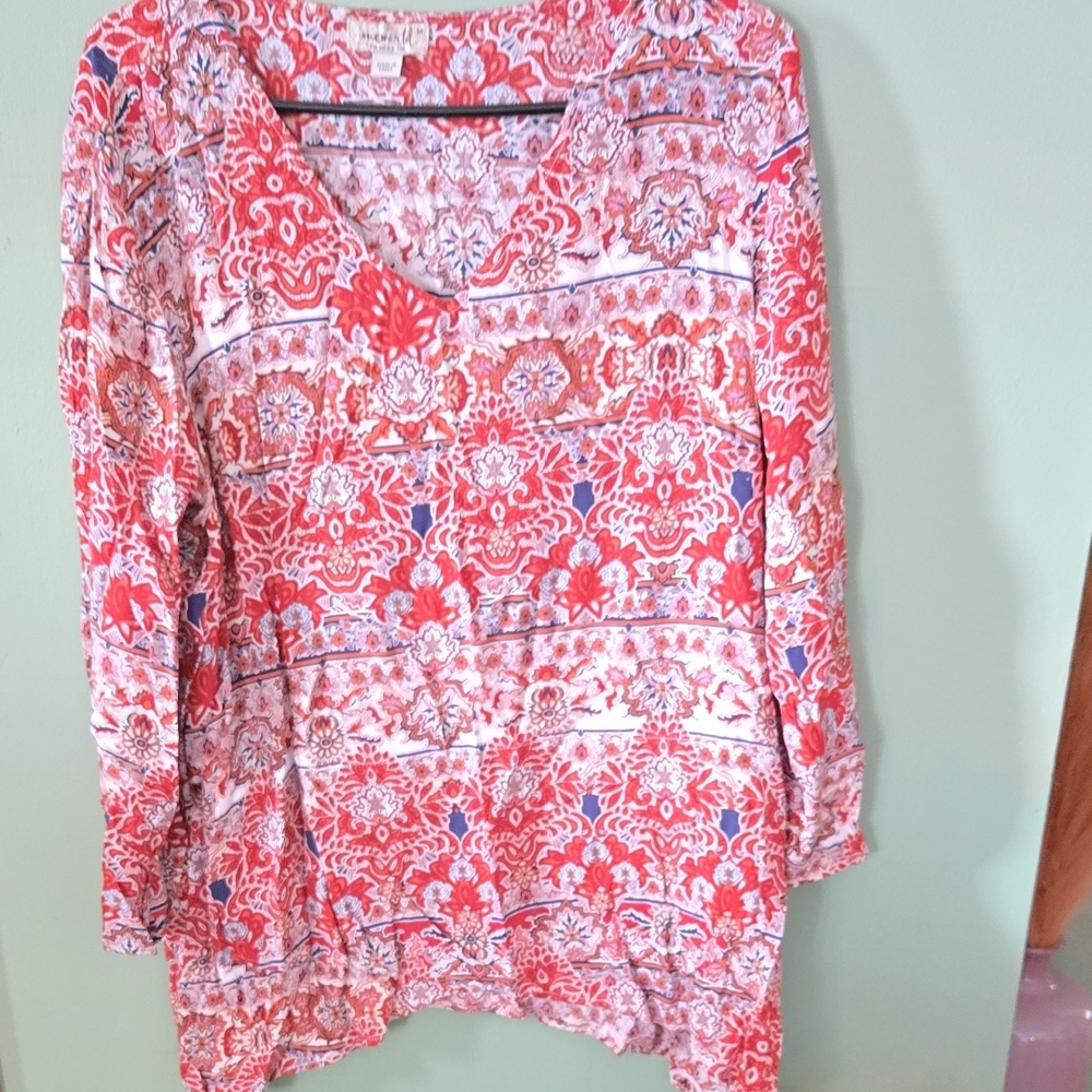 ONE WORLD Red and White Floral Tunic